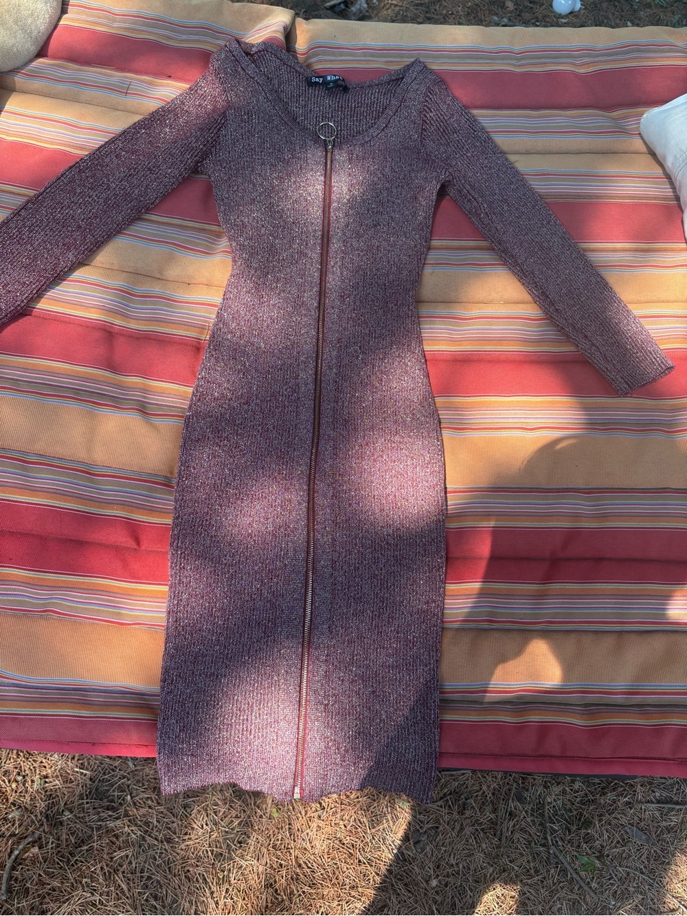 Say What? Mauve Ribbed Zip-Front Long Sleeve Midi Dress